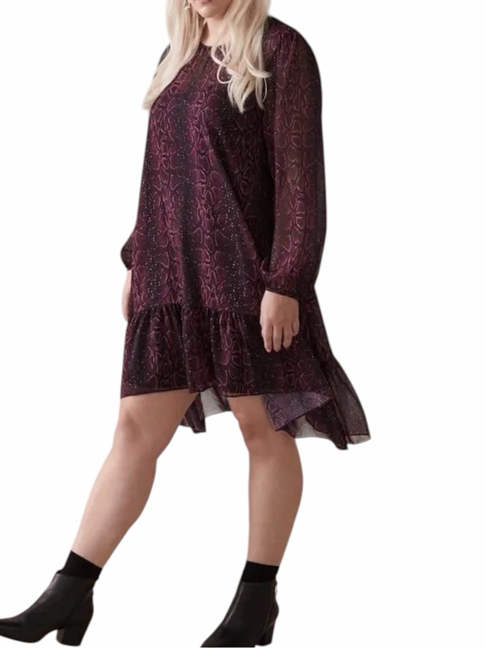 Addition Elle Snake Print Ruffle Hem Shift Dress Plus Size 3X